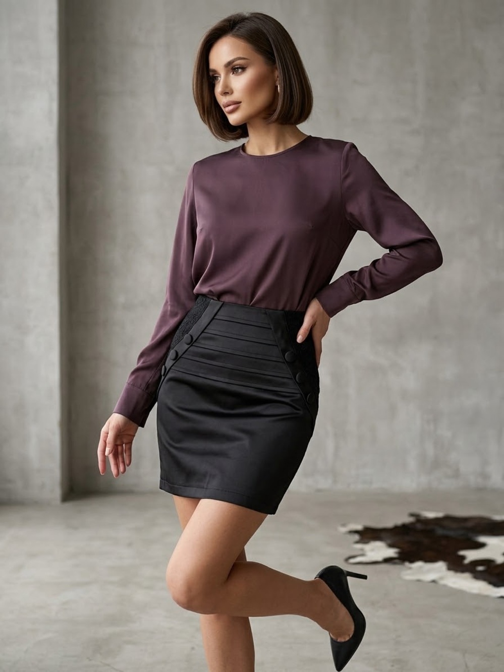 NWT Ms. Rainbow Black High-Waist Lace Panel Button Accent Skirt Size S